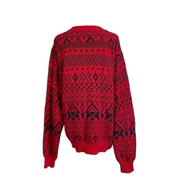 Woolrich Cowichan Sweater Mens Size Medium Red Fair Isle Alpine Chunky Knit - Picture 2 of 8